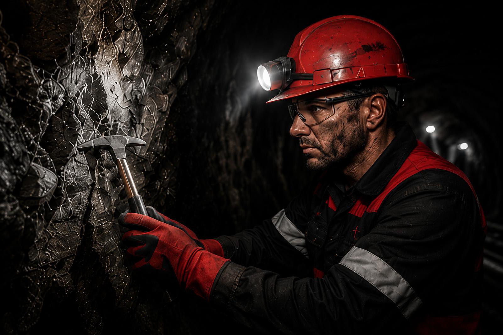 Geologist sampling a rock face underground